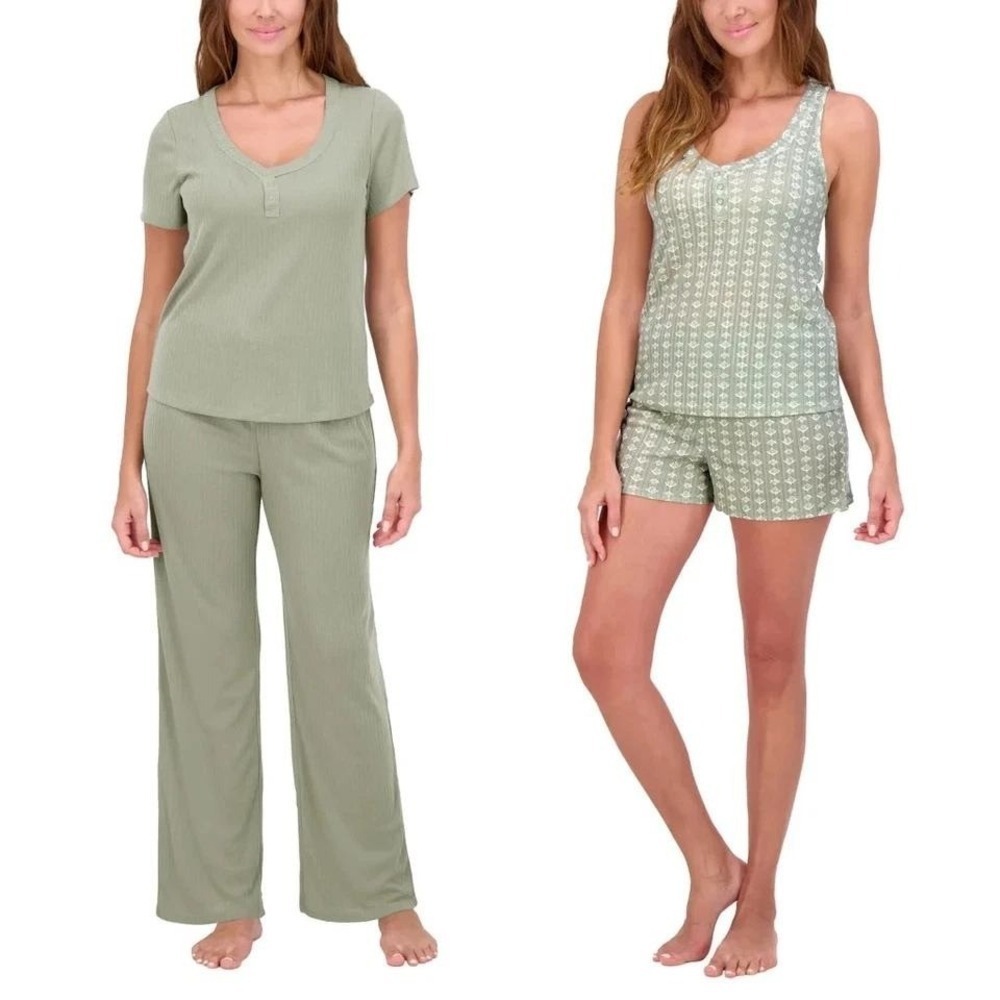 NWOT Live 2 Lounge Women's XX-Large  Pajama Set Green Ribbed Tank Shorts Pants